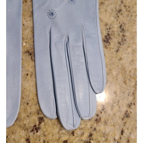 New! Vintage Size XS Blue Leather Formal 8.5" Gloves Atomic Burst Embroidered - Picture 3 of 12